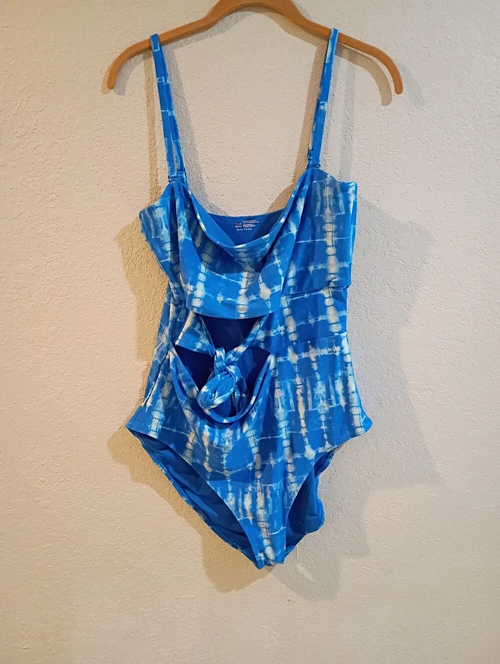 Aerie Wrap Strapless One Piece Swimsuit tie-dye, Waist Tie Cutout Detail. XXL
